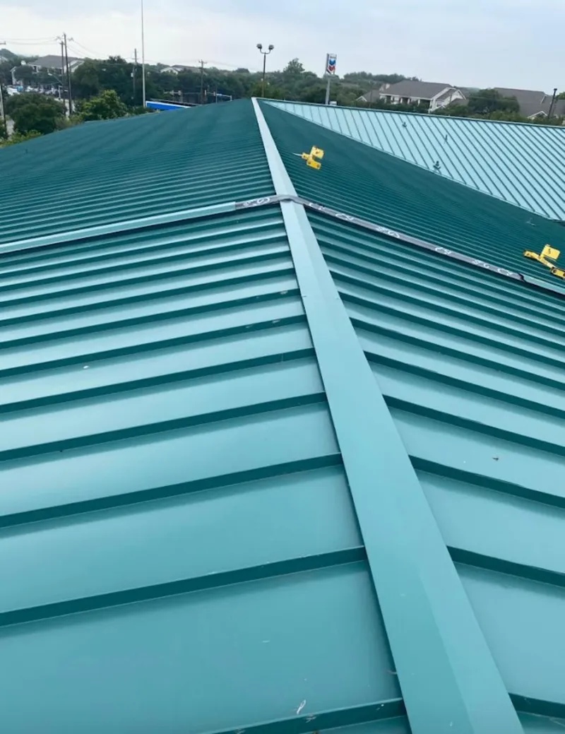 Green commercial metal roof ridge and valley for Metal Roof Repair in Fillmore